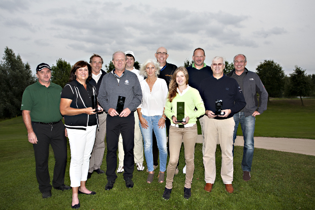 Alle Gewinner der Clubmeisterschaften 2013 im GC Wildenrath (v.l.):  Mike Milutinovic, Dagmar Recker, Dieter Schmitz, Dr. Achim Dohmen, Stefan Küpper, Sabine Bongartz, Thomas Bodden, Nina Imhausen, Johannes Heinrichs, Dr. Werner Küpper und Markus Osenberg